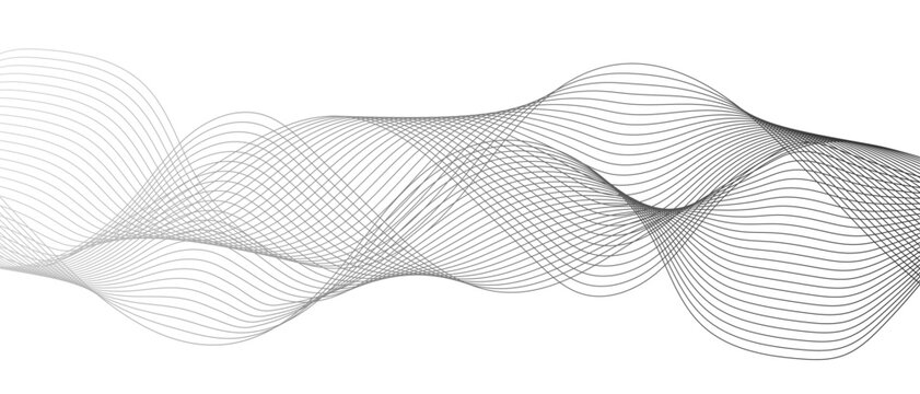 Modern wave abstract background vector background with curved shapes. Geometric design used for parallel lines pattern and Digital landscape. Flowing black and gray lines on a white background.