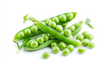 green fresh peas on white table