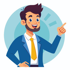 Happy man pointing into a blank copy space spot with two hands