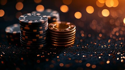 Stacked poker chips in a casino setting.