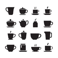 Coloured coffee icons silhouette White Background.