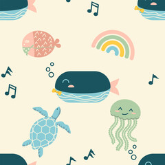 Whale Patterns with Sea Animals summer