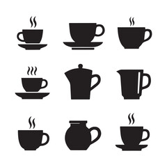 Coloured coffee icons silhouette White Background.