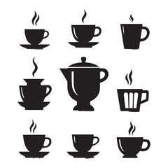 Coloured coffee icons silhouette White Background.