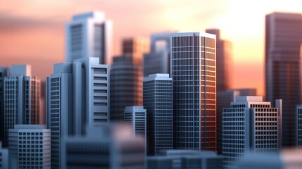 Obraz premium Cityscape model, urban, sunrise, modern architecture