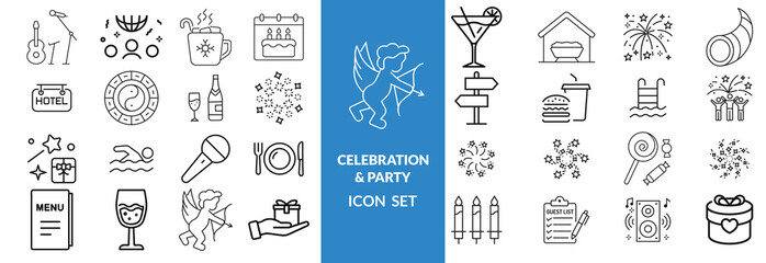 Naklejka premium celebration and party line editable icon set