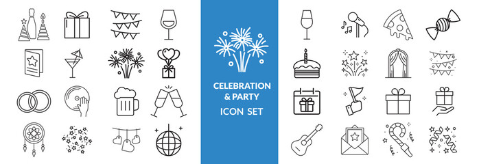 celebration and  party line editable icon set