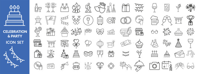celebration and party line editable icon set