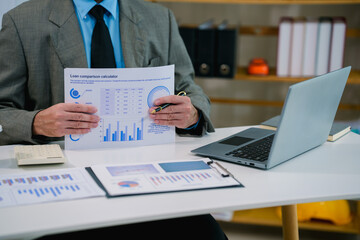 Using tablet pc, Consultant between bookkeepers and accounting lawyer consultation about asset,...