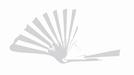 Close high angle studio shot of a brand new white paper fan, the fan fully closed showing a symmetrical radial pattern composed of thin, slightly textured paper sections that are cut from.