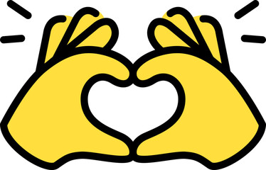 Heart hands love, Valentine, Heart Tattoo Cute Cartoon Hand Logo Icons yellow color, Chubby finger emoji sticker sign symbol, editable stroke.	
