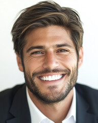Fototapeta premium Close-up of a smiling business man, a handsome business tough guy