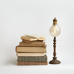 book stak and table lamp