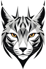 Fierce Lynx Head Silhouette - Bold Tribal-Style Black & White Wildlife Illustration