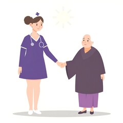 Fototapeta premium A nurse caregiver holds hands to encourage and comfort an elderly woman.holding hands and giving loving advice