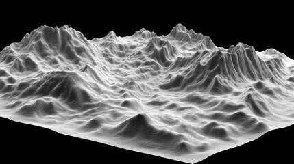 Abstract grayscale topographic map of a mountainous region.