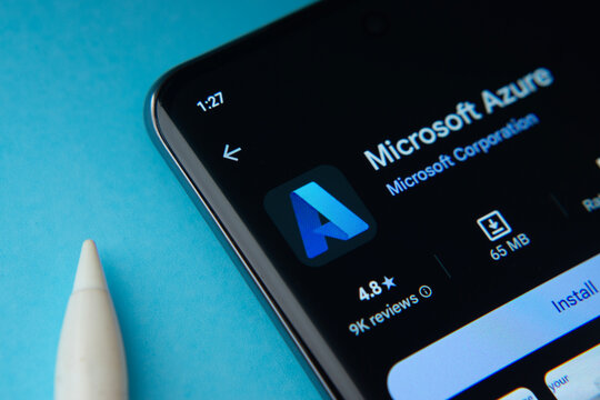 Dhaka, Bangladesh- 17 March 2025: The Microsoft Azure app from Google Playstore is displayed on a smartphone screen.