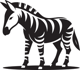 Silhouette vector of an okapi, a rare forest herbivore with zebra-like legs, perfect for wildlife, jungle, and exotic animal design themes.