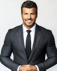 Close-up of a smiling business man, a handsome business tough guy