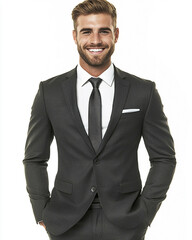 Close-up of a smiling business man, a handsome business tough guy