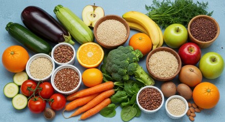 Colorful Assortment of Fresh Fruits Vegetables and Grains