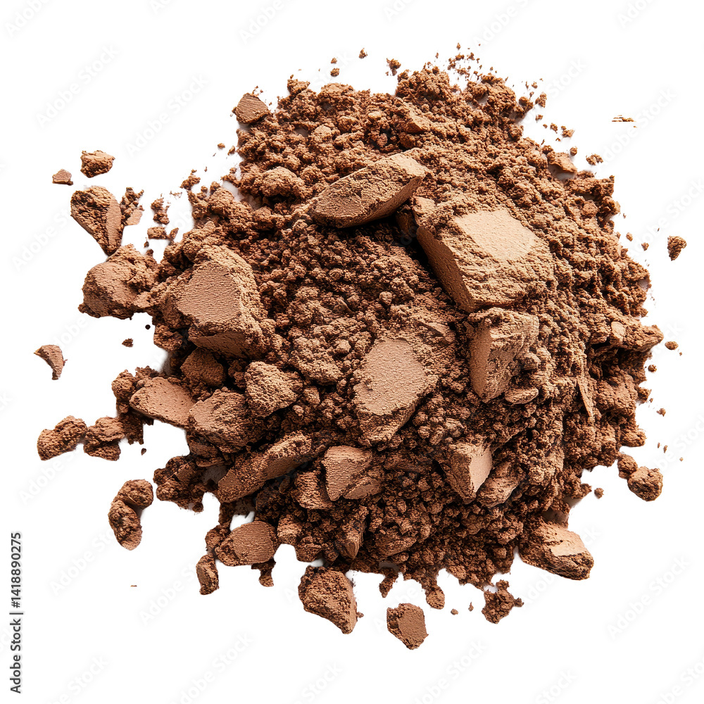 Poster cocoa powder scattered on a clean transparent background showcasing its rich texture and color, coco