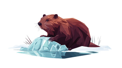 stylized low-polygonal illustration of a beaver. The animal is rendered in reddish-brown tones, with facets that suggest the texture of fur. The color scheme is muted and natural.