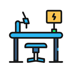 Science lab workstation illustration with equipment on black