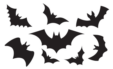 Black silhouettes of bats set on white background.