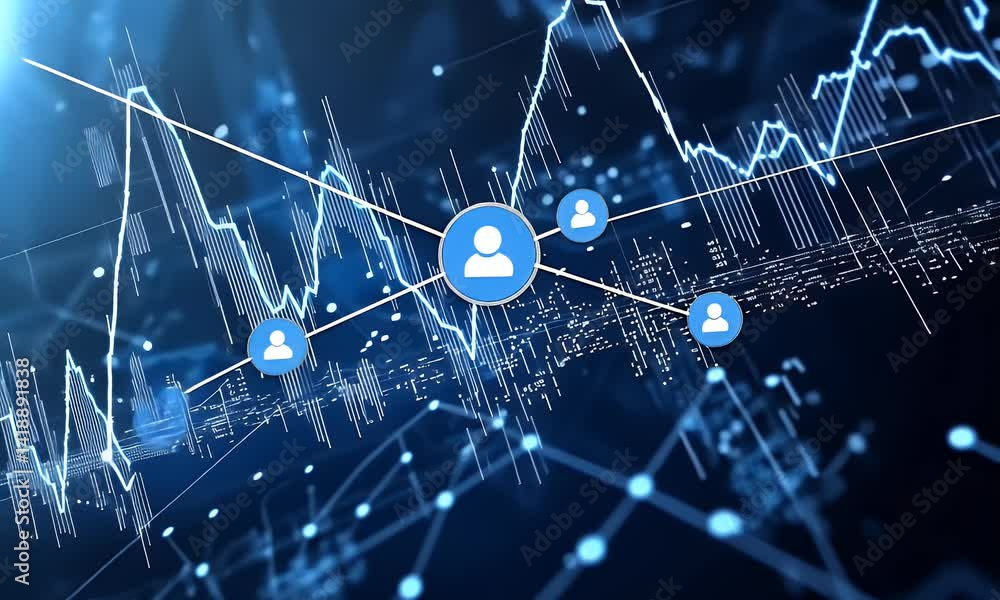 Aufkleber abstract stock market graph, blue background with digital data and lines in the style of futuristic 