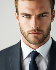Close-up of a smiling business man, a handsome business tough guy