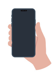 Smartphone in hand, blank screen,