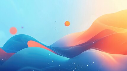 Abstract gradient waves background with glowing particles and floating spheres