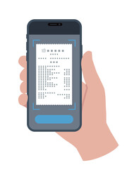 Smartphone in hand, scanning receipt,