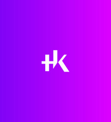 Abstract HK monogram logo design, purple gradient background