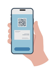 Smartphone in hand, business card exchange,