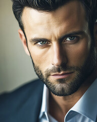 Close-up of a smiling business man, a handsome business tough guy