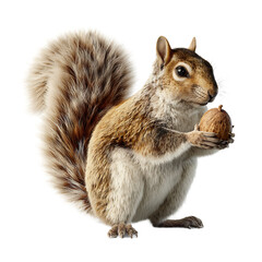 Obraz premium Squirrel holding a hazelnut on a transparent background, realistic wild animal illustration