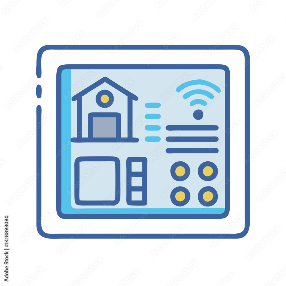 Poster smart home system interface on tablet display icon