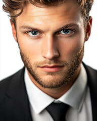 Close-up of a smiling business man, a handsome business tough guy