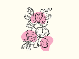 A vector illustration shows a beautiful pink rose blossom, a floral element perfect for spring card design