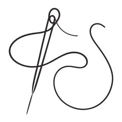 Simple Outline of a Needle and Thread, Sewing Craft Vector Illustration