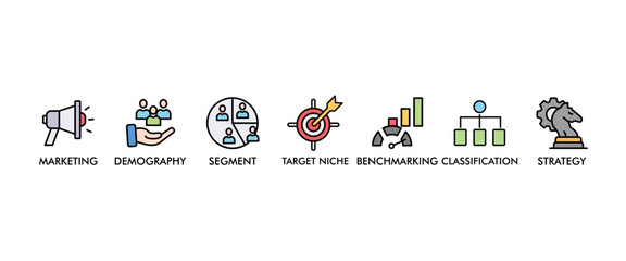 Market segmentation banner web icon vector illustration concept with icon of marketing, demography, segment, target niche, benchmarking, classification, strategy