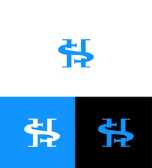 Obraz premium Interlocked SH or HS Monogram Logo Design Blue, White, Black