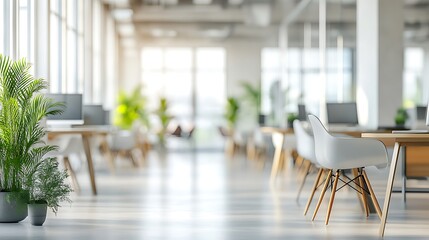 Fototapeta premium Modern white and blue open space office interior