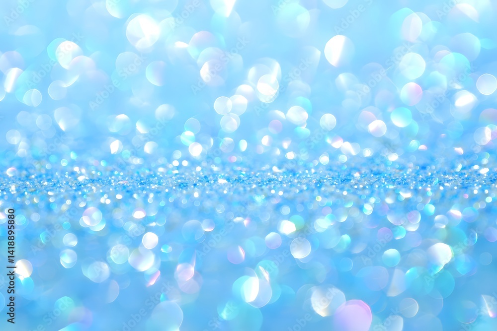 Poster a shimmering abstract scene, bathed in light with delicate, floating bokeh, sparkling like a field o