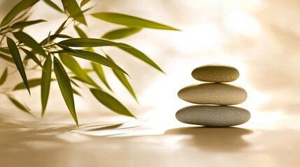 Tranquil Zen Stones with Bamboo Leaves in Soft Natural Light