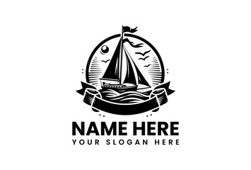 Stylized Sailboat at Sea Vector Graphic. Indonesian Nautical Design