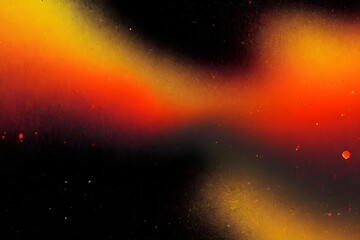 Abstract art featuring fiery orange and yellow hues against a black backdrop.  The organic shapes and textured strokes evoke a sense of energy and movement, reminiscent of a cosmic dance.  
