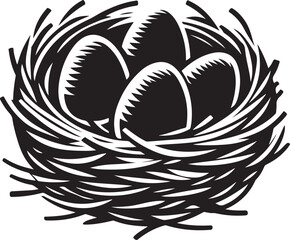 Silhouette vector of a bird’s nest with eggs, perfect for spring, wildlife, motherhood, Easter designs, and nature-themed illustrations.